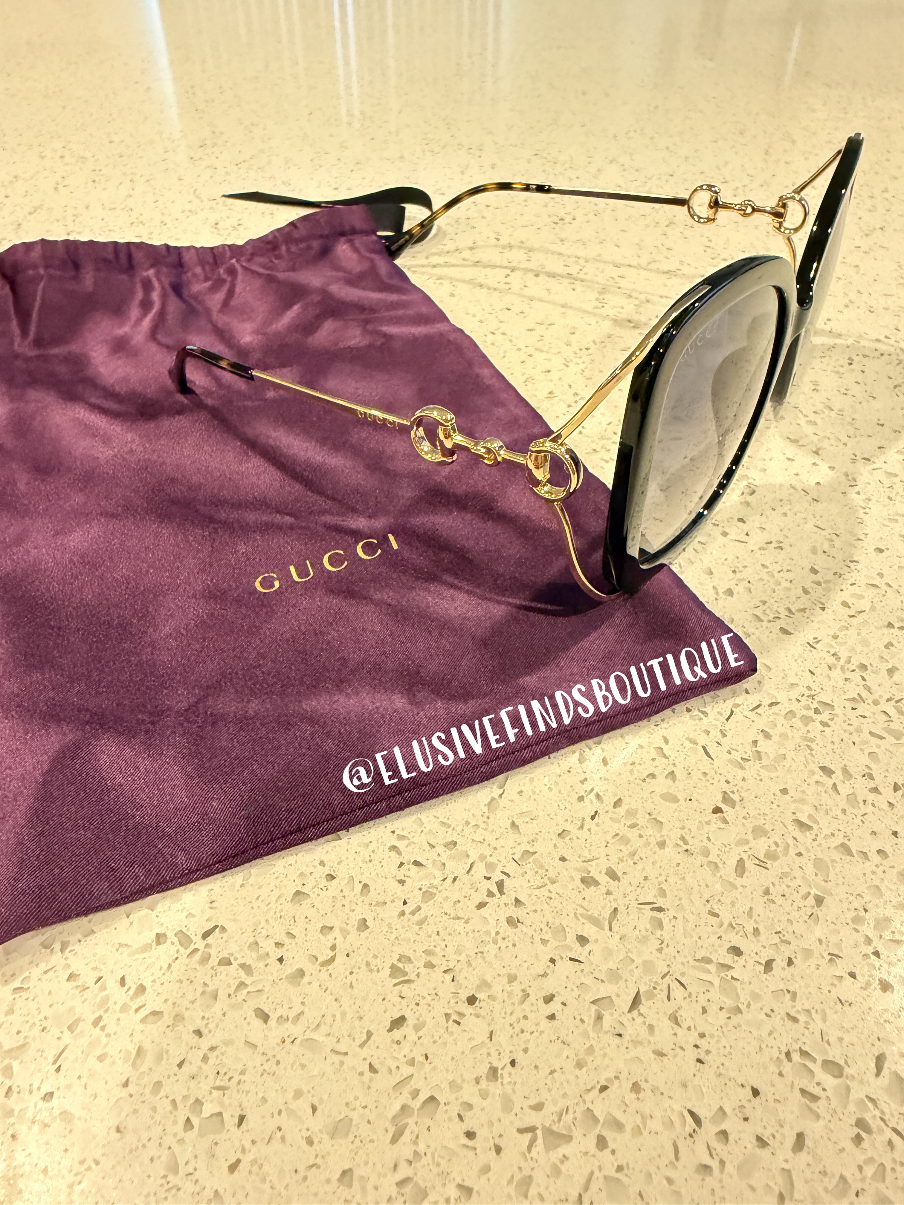 Gucci Black and Gold Butterly Sunglasses